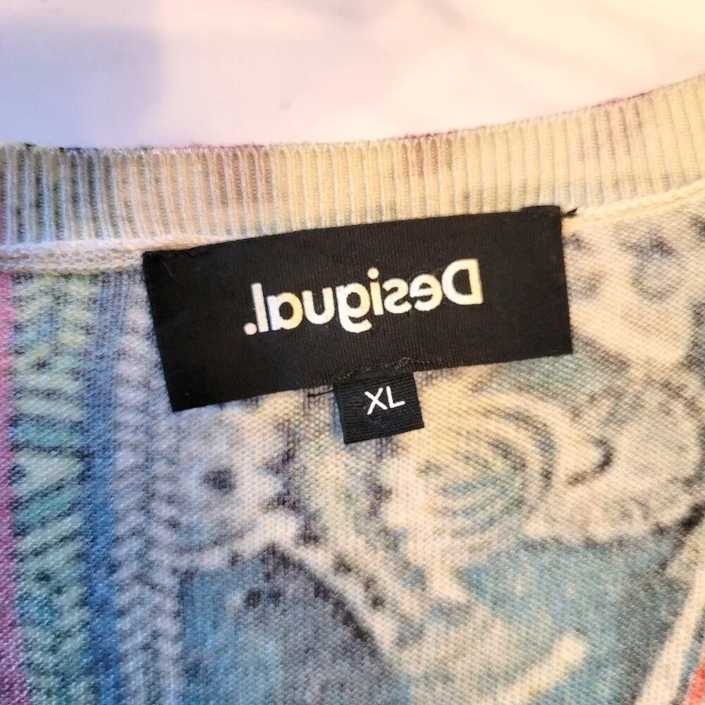 Desigual Soft Wool Safari Abstract V Neck Sweater